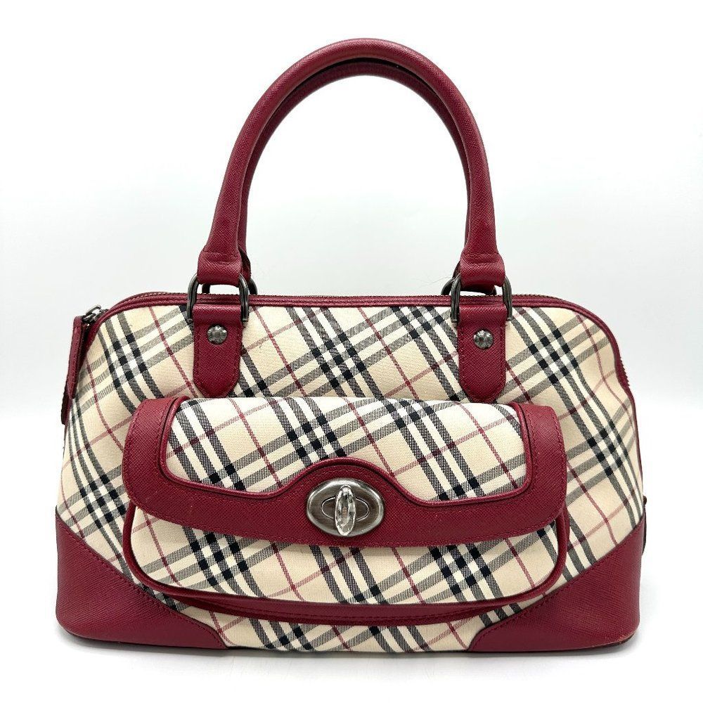 Burberry Beige Nova Check Tote with Burgundy Leather Trim